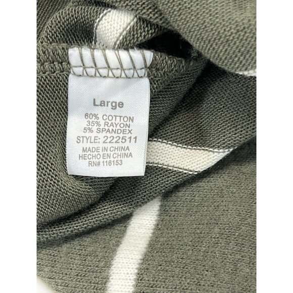 Poof Womens L Soft Knit Sweater Olive Green Striped Key Hole Back Stretchy Knit - Picture 9 of 9